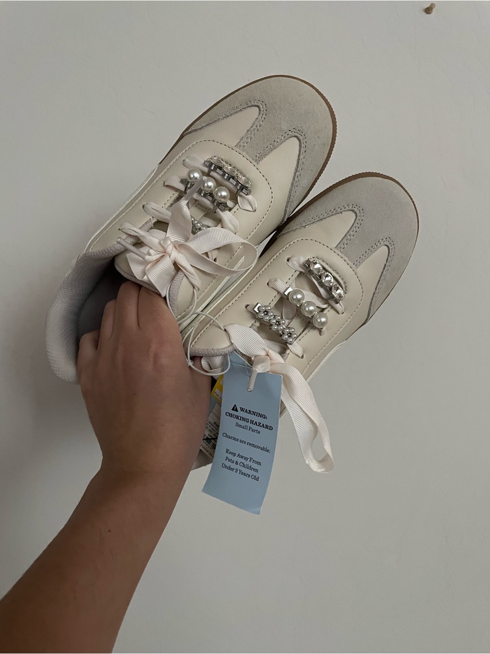 NWT Cat & Jack Cream and Tan Kids Sneaker with Pearl & Rhinestone Accents